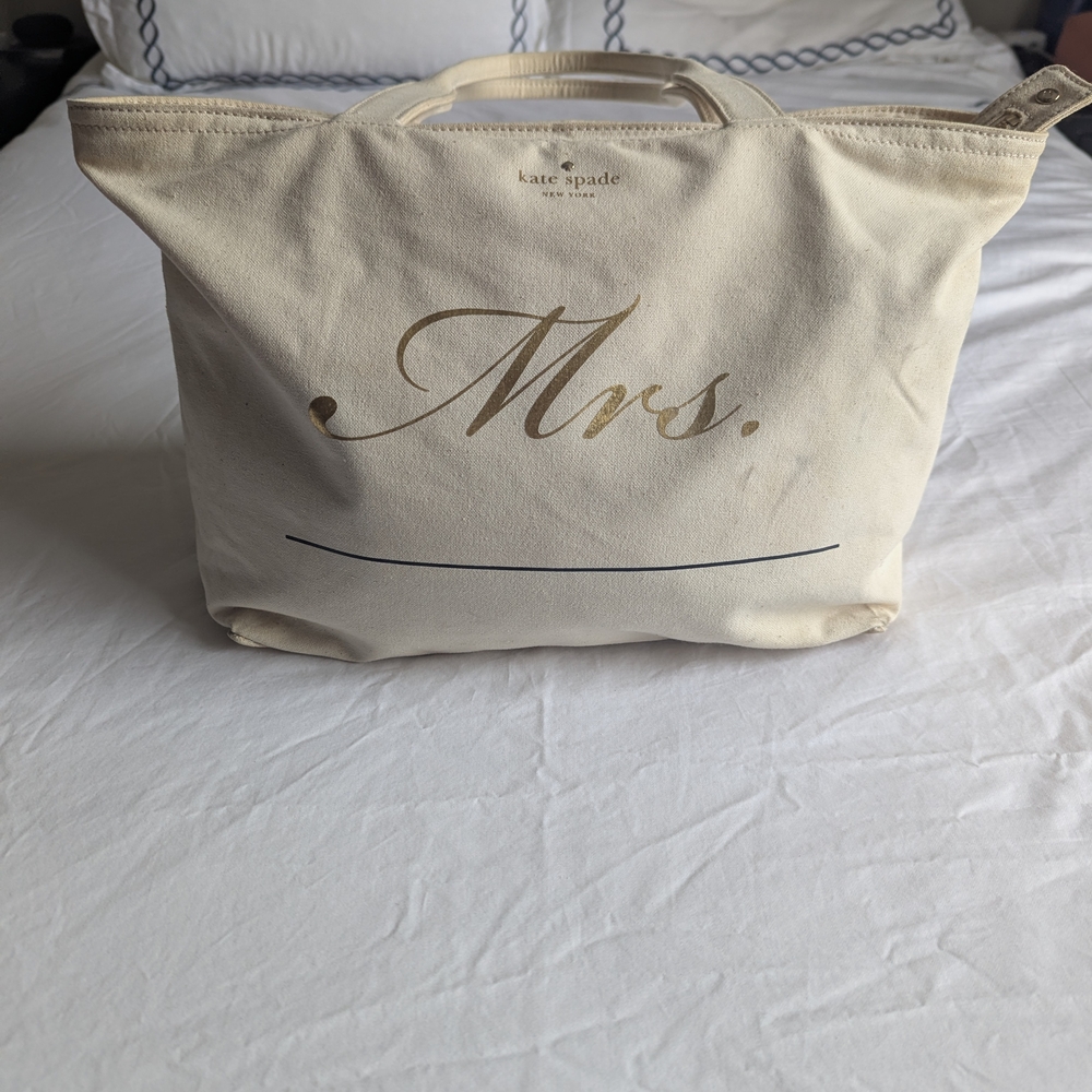 Kate Spade Cream and Gold Mrs Canvas Tote